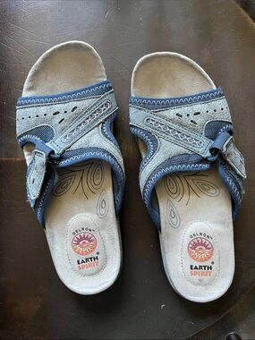 Earth Spirit Blue and Gray Adjustable Slide Sandals